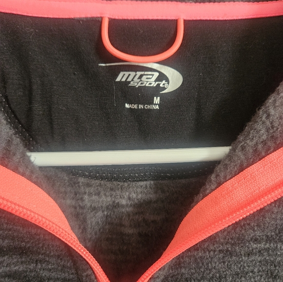 MTA sport fleece long sleeve sweater zip jacket medium dark charcoal grey pink - Picture 2 of 5